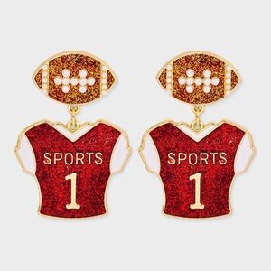 Football Jersey Post Drop Earrings - Red/Gold -‎ NWT